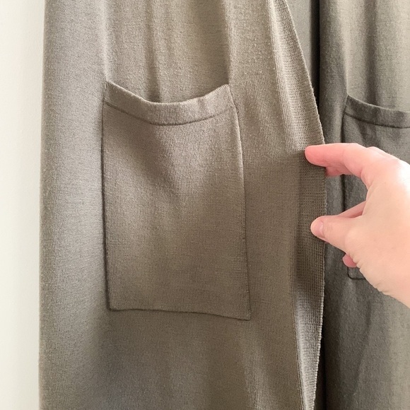 Theory Torina Army Green Long Sleeveless Merino Wool Duster Cardigan Sweater Sm - Picture 5 of 9